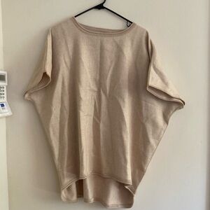 Cuyana women’s alpaca oversized short sleeve shirt, in beige. Size M/L.